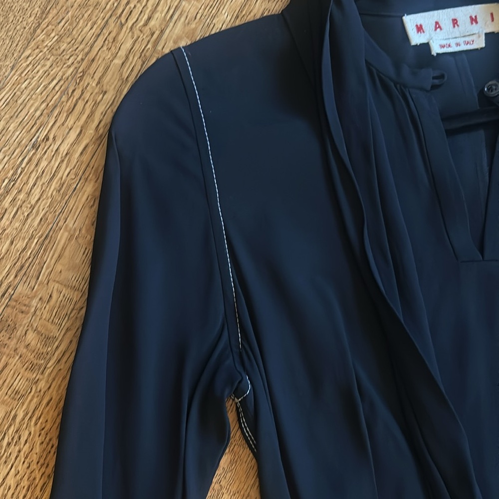 Marni Black Long Sleeve Silk Tie-Neck Dress - Picture 3 of 4